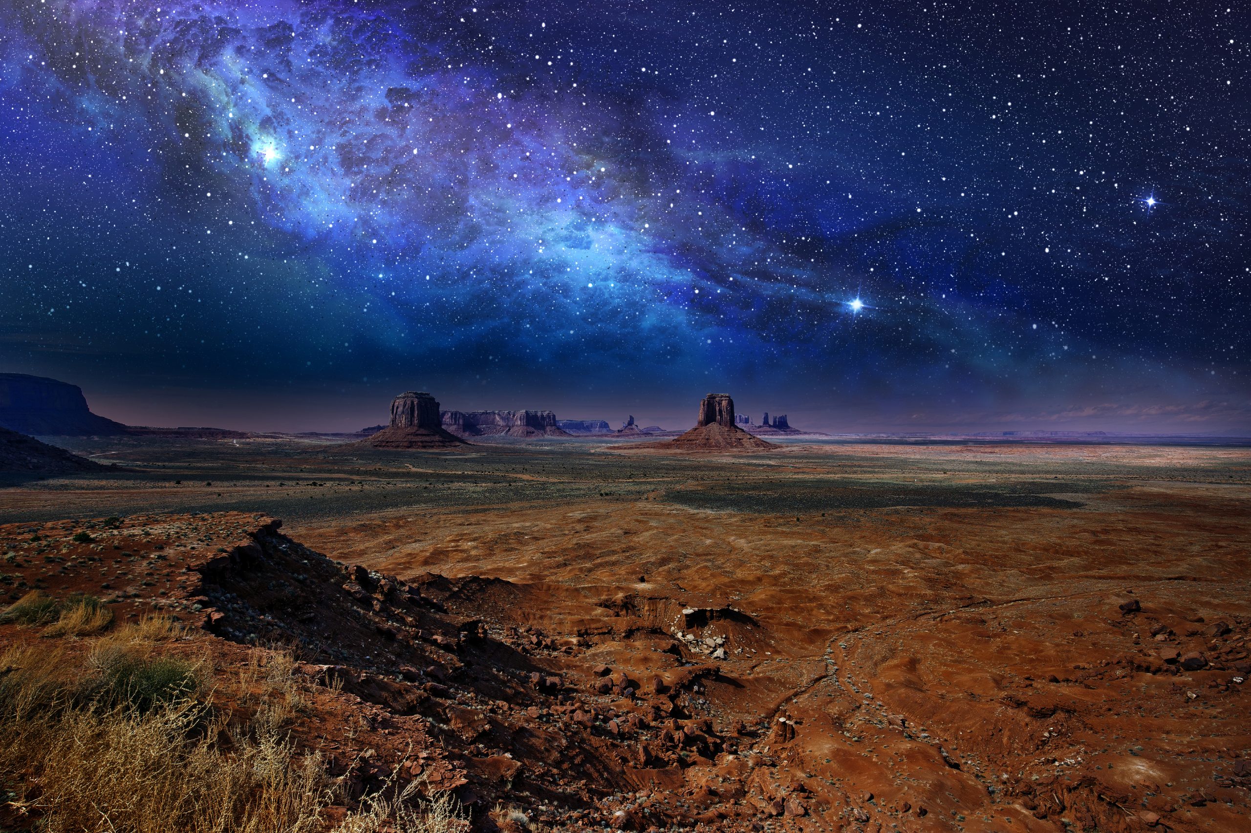 Desert with beautiful starry sky