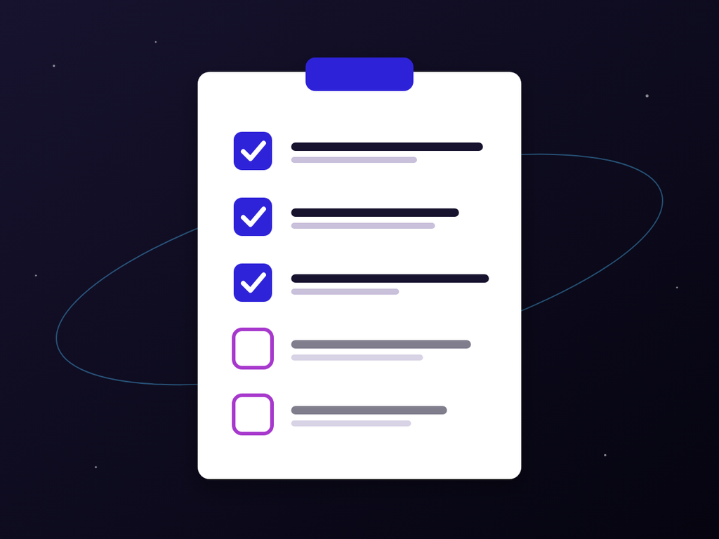 Illustration of a clipboard checklist with three of five items checked off